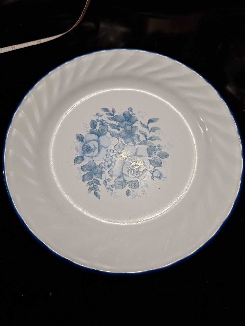 Vintage Corelle Blue Velvet Salad Plate - Blue Rose Swirl Rim 7"